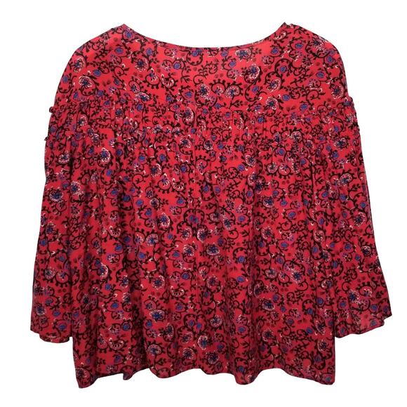 GAP Tiered Ruffle Red Floral Print Rayon Cotton Blend Top (#400765-02) - Size L - Picture 4 of 10